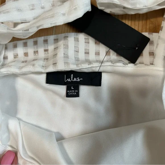 Lulus Forever Darling White Gingham Tie-Strap Mini Dress – Size Large– NWT - Picture 8 of 8